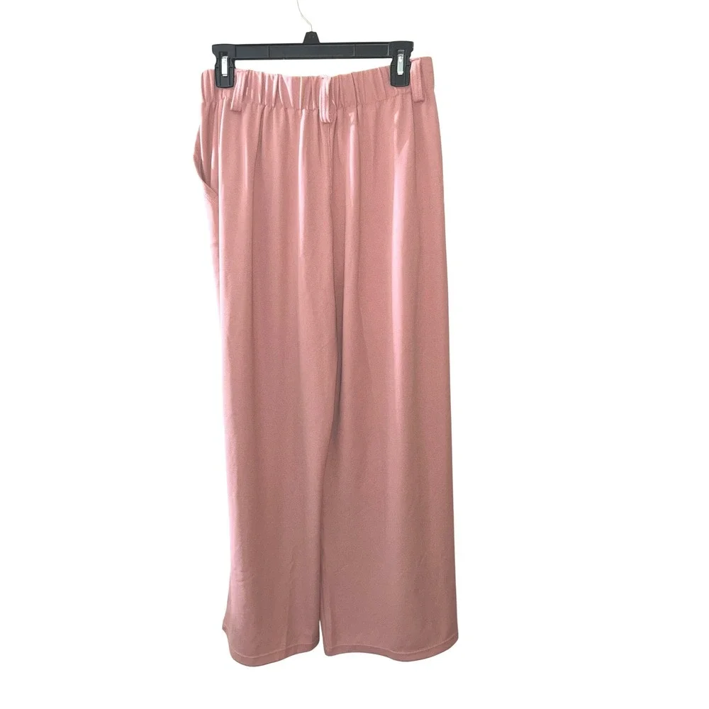 Halara Waffle Knit‎ High Waisted Wide Leg Pleated Pants Dusty Rose Pink Medium P